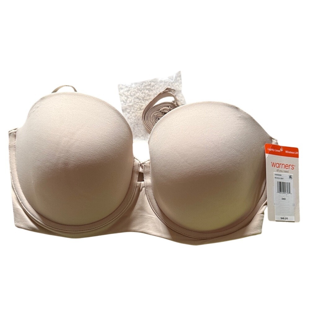 Warner's Strapless Smooth Bra 34D- Light Beige/Nude straps included NWT